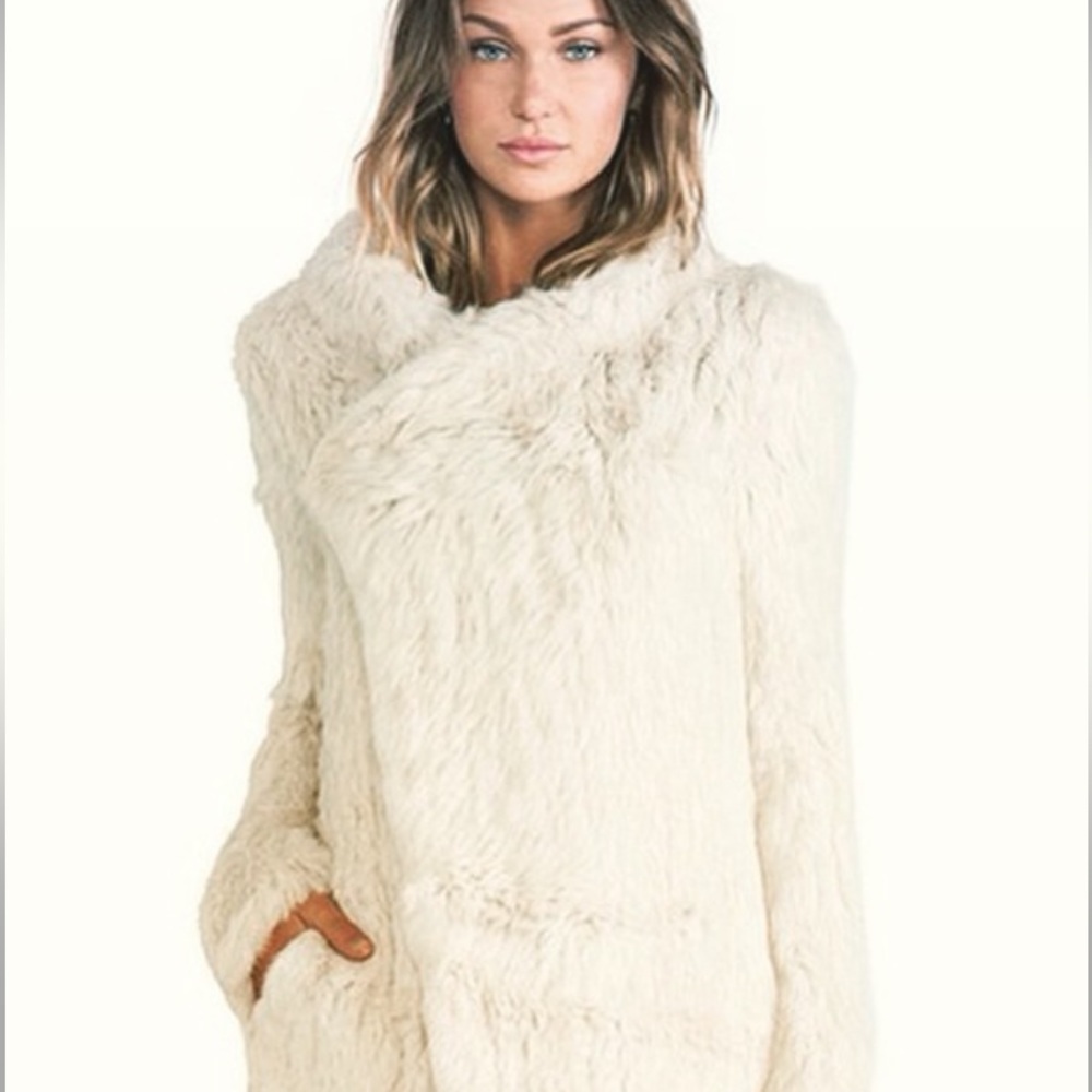 June Wear Women’s Real Rabbit Fur Jacket Cream Color Size Small